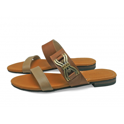 SALE 50% Women Sandals Flat SC-73 Light Beige Nappa-Brown Nappa